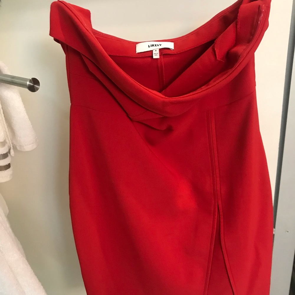 Likely red strapless dress size 4.   Worn twice - Picture 2 of 4